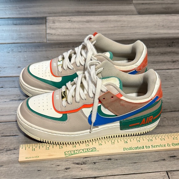 Nike Women Air Force 1 Low Sneakers - White, Green, Orange - Picture 12 of 12